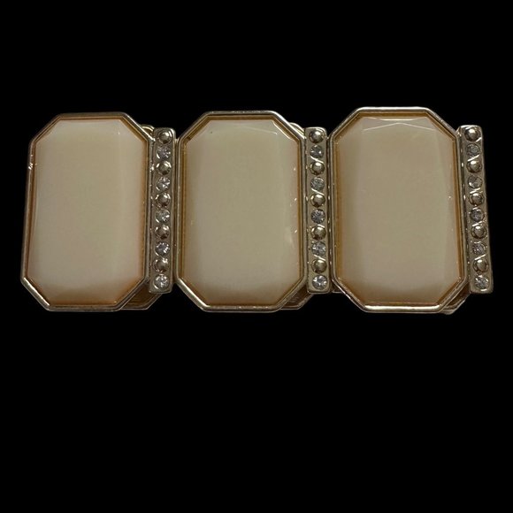 Unbranded gold tone with ivory faceted and crystal stones stretch cuff bracelet - Picture 2 of 5